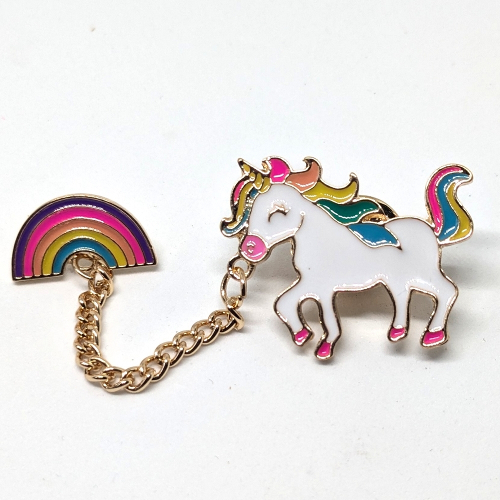 Unicorn & Rainbow Pin 🦄🌈 Double Pin with Chain